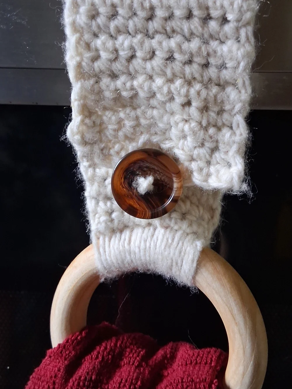 Crochet Kitchen Towel Holder With Wooden Ring
